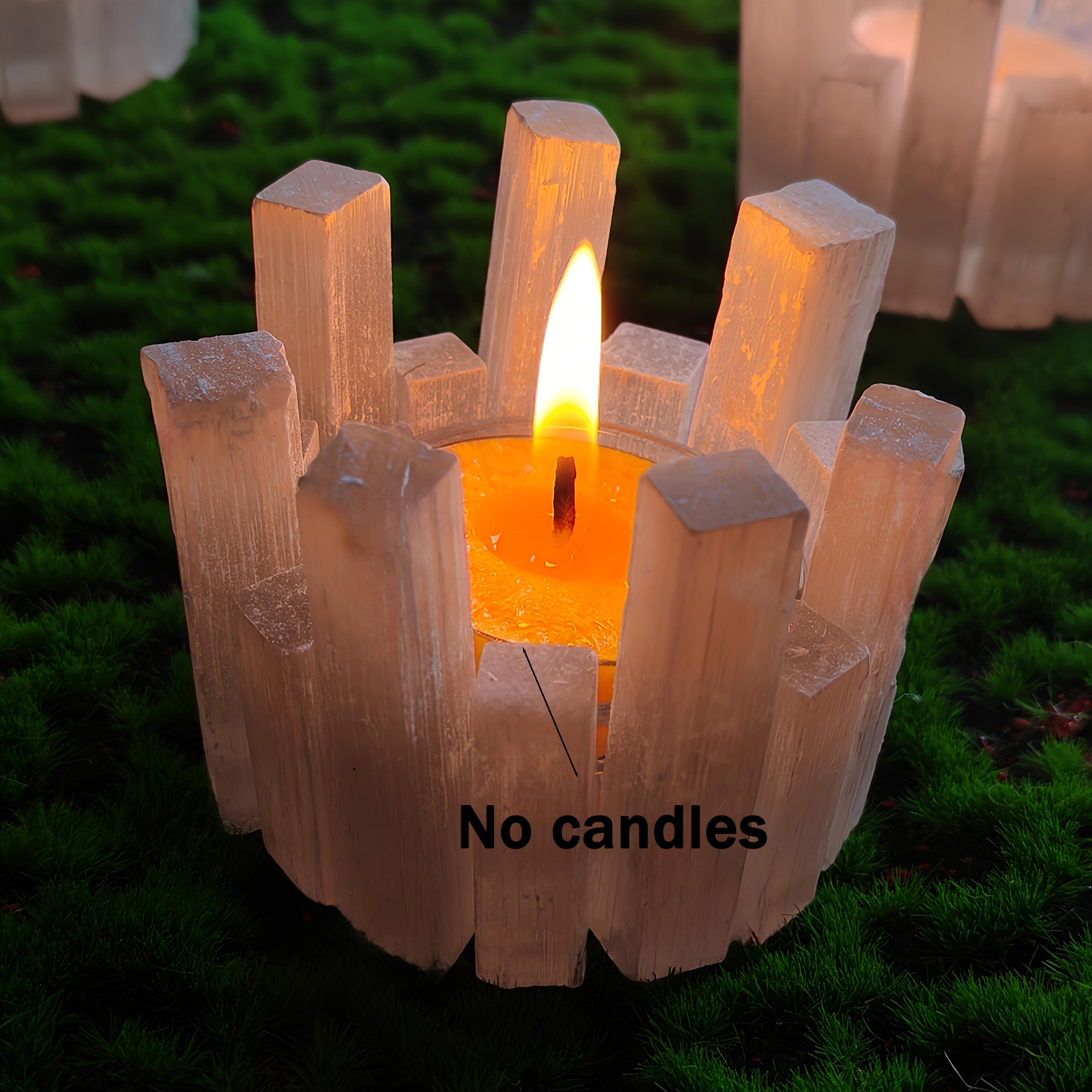 TEMU Moroccan Selenite Candle Holders, Natural Crystal Tea Light Holders, Irregular Cylindrical Selenite Crystal Lamps, Handcrafted And Reusable