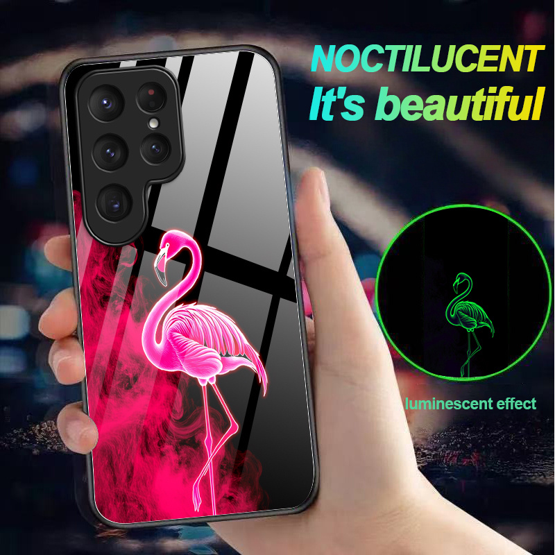 TEMU Phone Case - Pink Flamingo Luminous Phone Case Anti-fall Luminous No Power Required For Galaxy S25