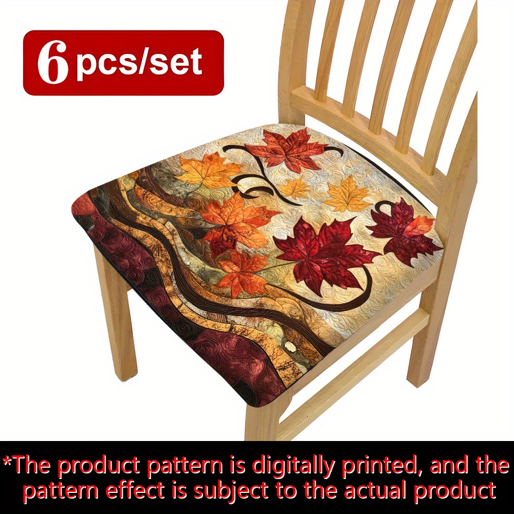 TEMU 2/4/6pcs Multifunctional Chair Additions 2d Flat Cushion Covers, Maple Leaf Vintage Pattern, And Remove Cushion Covers - Perfect For Home Decor