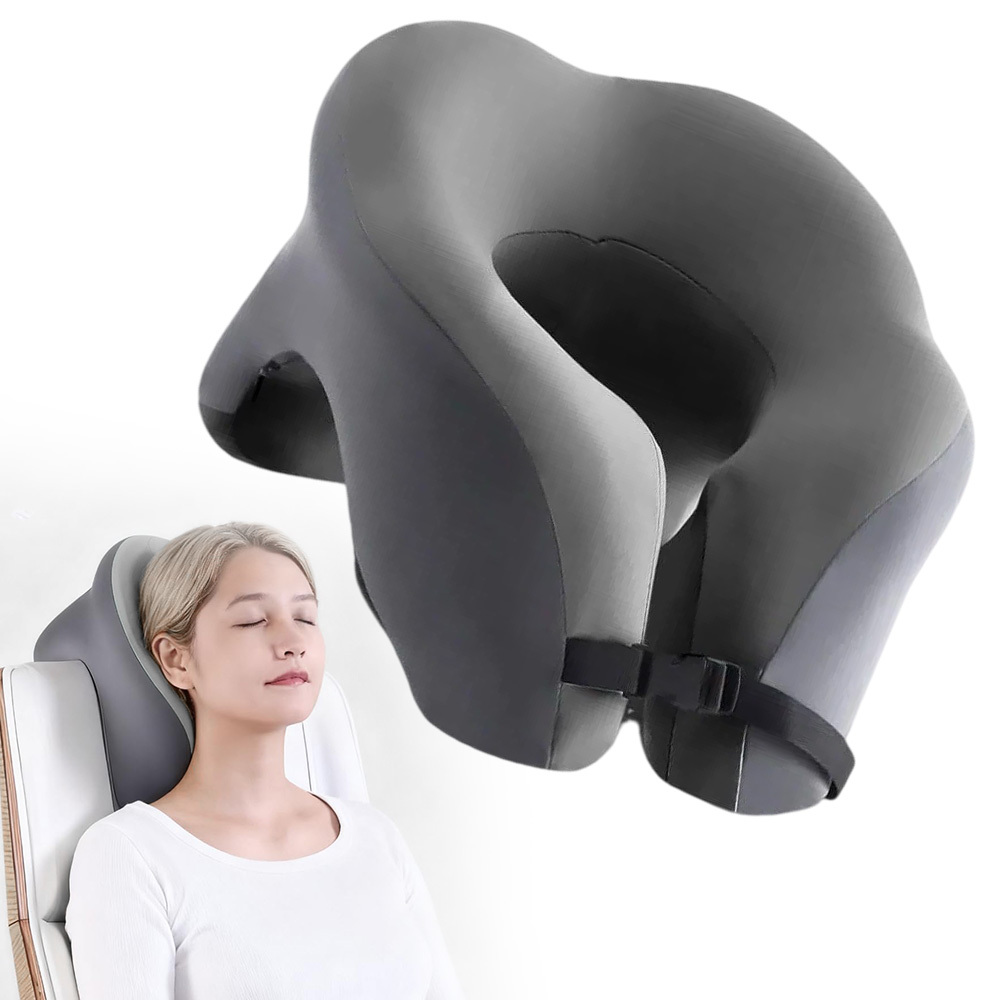 Image of 1 Pack Memory Foam Neck Pillow Milk Cover 32x26x18cm Grey Travel Nap Pillow With Black Storage Bag For Office Desk Airplane Car Journey