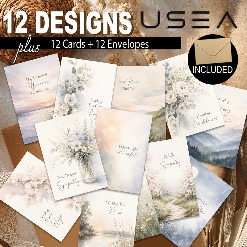 TEMU (12 Greeting Cards+12 Envelopes)watercolor Floral Sympathy Greeting Cards Assorted, Blank Inside Condolence Cards Vintage Botanical Design For