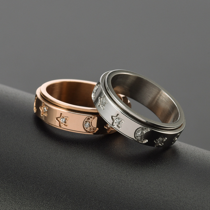 womens stainless steel rotatable ring with accented star moon design korean style luxury hip hop jewelry interlocking band for casual attire durable tarnish resistant   for women unusual rings for women Product details 5