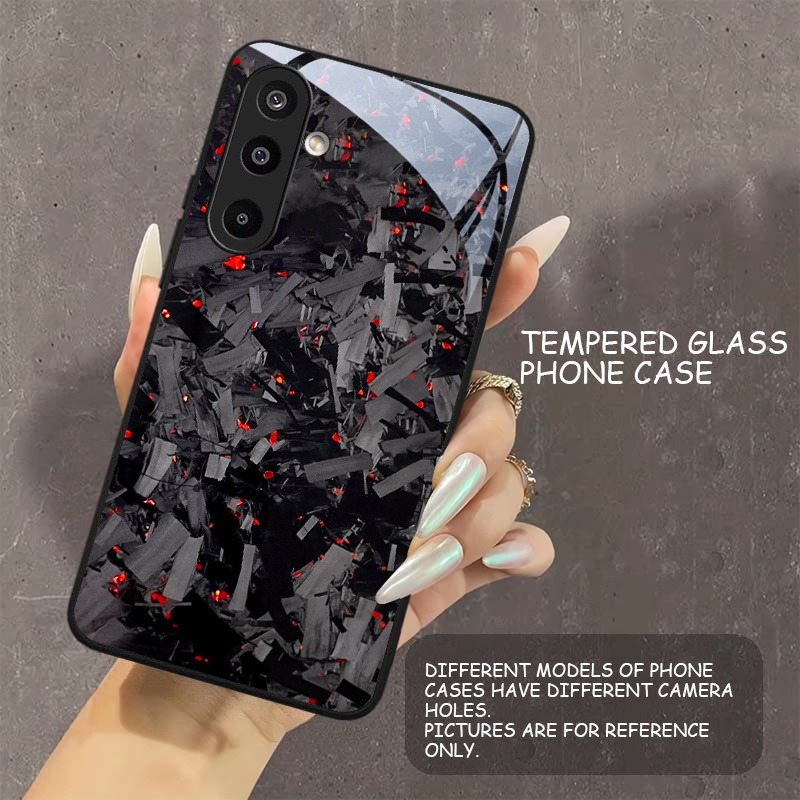 Etui za telefon - Ovitek za mobilni telefon: Eleganten dizajn iz ogljikovih vlaken z novo vzorcem, črn ovitek iz kaljenega stekla za Samsung