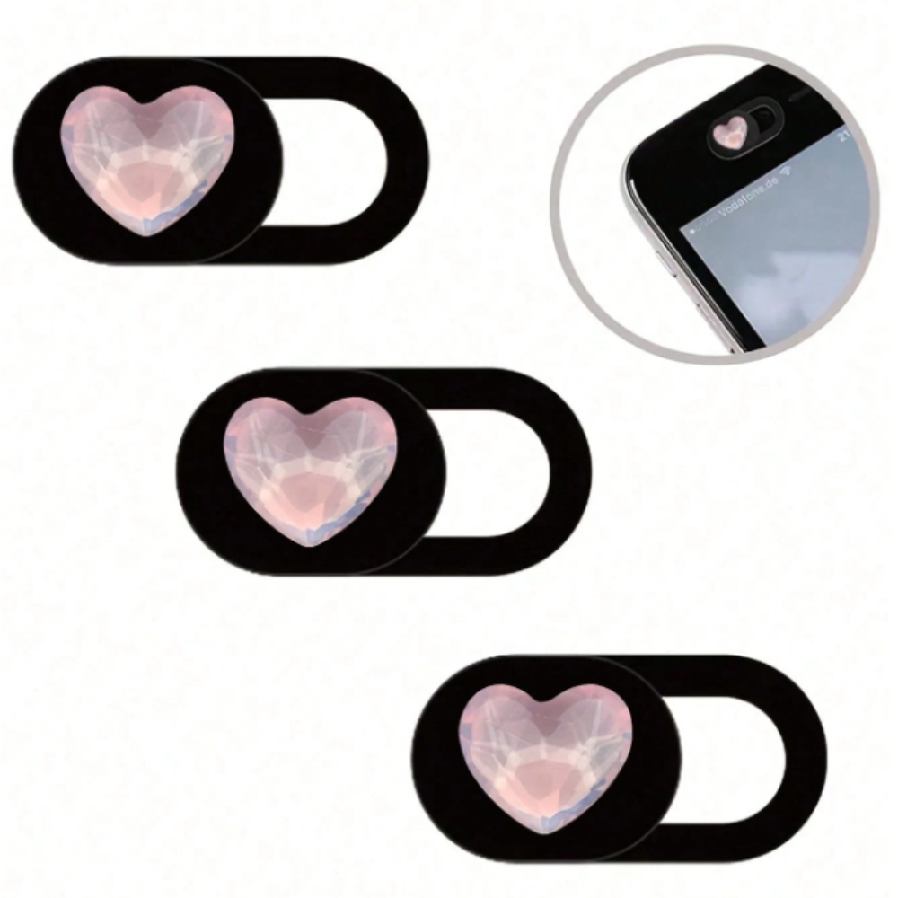 TEMU 3pcs 3pcs Pink Heart Camera Cover Slider Suitable For Tablets, Laptops, Smartphones Compatible For /live Streaming Shield, Traceless Adhesive,