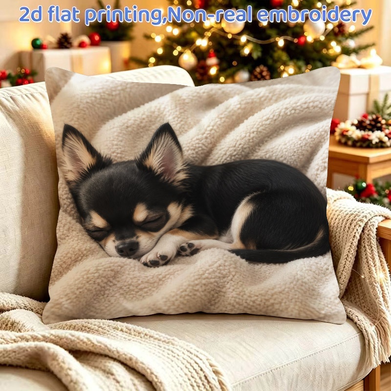 TEMU 1pc Chihuahua Dog Print Pillowcase, 2d Single-sided Print (insert Not Included), 18x18 Inches/45x45 Cm, Zipper Closure, For Sofa, Bedroom, Car,