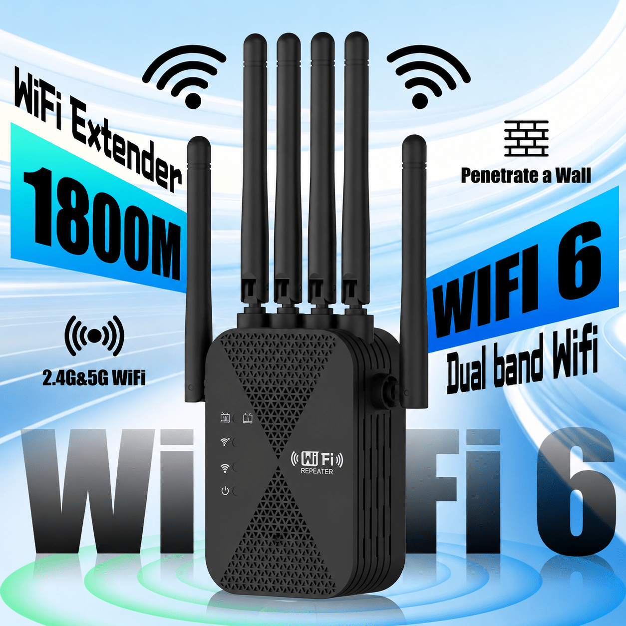 Image of Wifi 6 Extender With 1800mbps Speed, 2.4ghz Repeater Featuring 6 High- For 360° Coverage, Enhancing Signal Through Walls, Ideal For In Homes And Apartments
