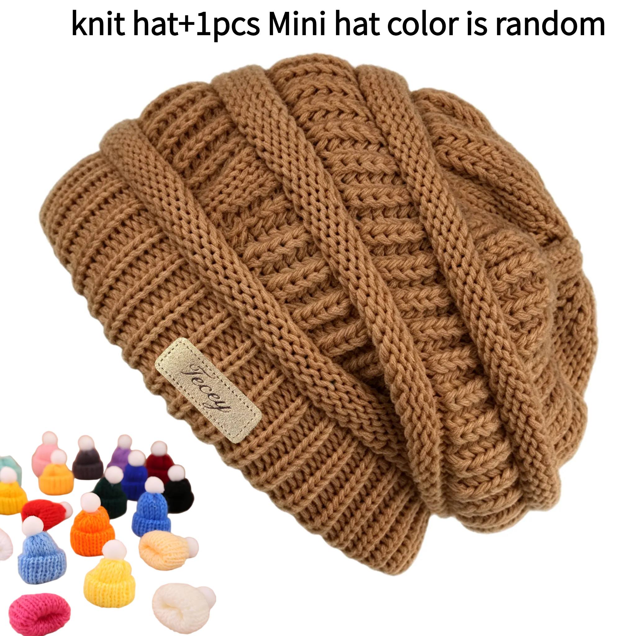 TEMU Bonnet épais automne/hiver + un mini bonnet, couleurs aléatoires, bonnet pull unisexe chaud, bonnet et tombant et chaud, bonnet vintage à rabats