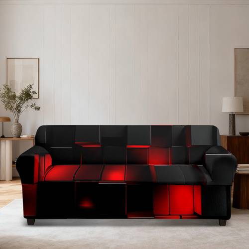 1pc red black contrasting print elastic sofa cover suitable for 1 4 person seating machine washable durable for bedroom living room office