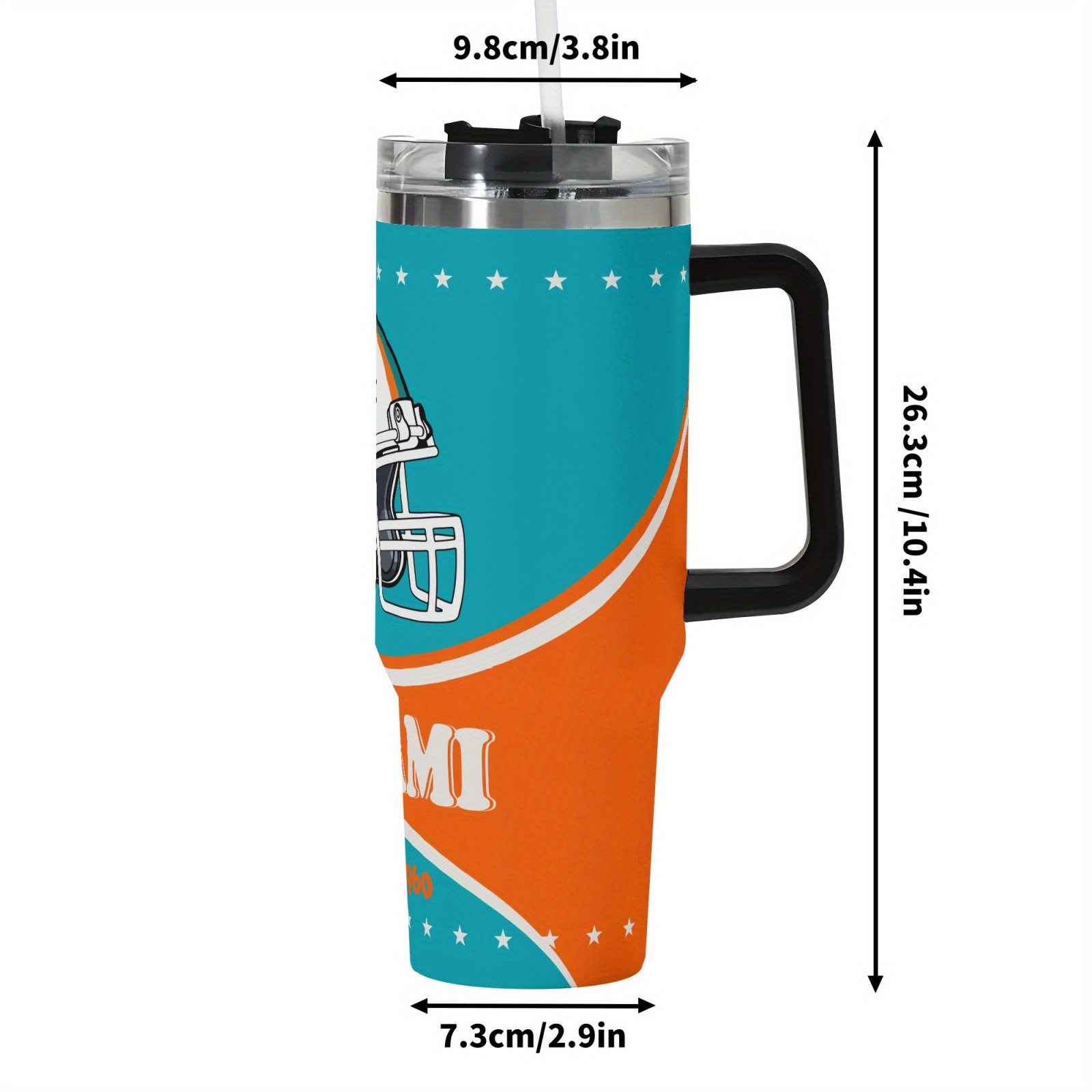 1pc miami football 40oz stainless steel travel insulated tumbler keep drinks hot or cold with vacuum insulation   straw perfect gift for   sports water bottle vibrant football design durable insulated tumbler 5