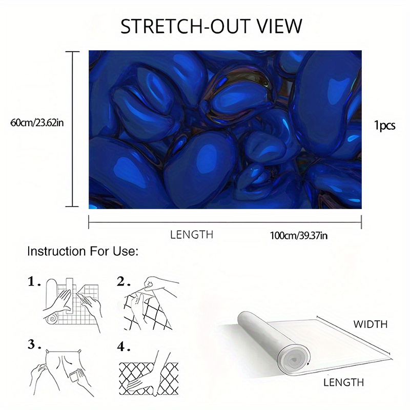 TEMU 1pc Blue Liquid Drop Pattern 2d Waterproof Desktop Sticker | Self-adhesive High-quality Wallpaper And Desk Decor, Removable Heat-resistant Mat,