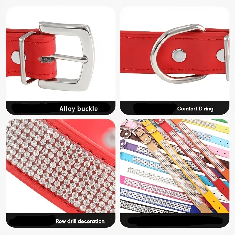Customized Rhinestone Dog and Cat Collars with Name ID Tags