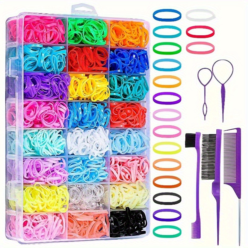 TEMU Boîte de 24 Couleurs d'Accessoires pour Cheveux et Peignes, Ensemble Coiffure pour Filles