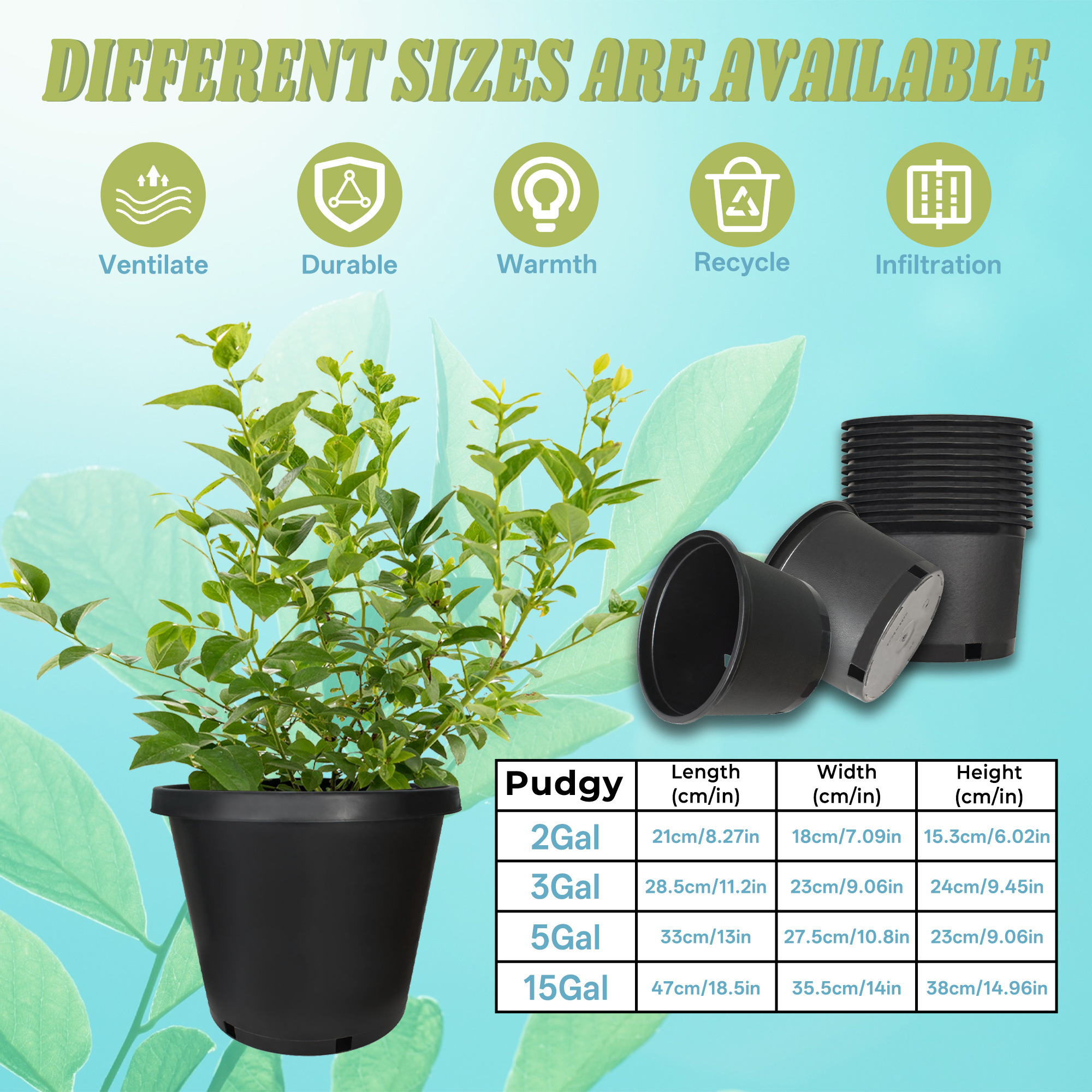 pack 10 short 2 gallon black plastic gallon pots good - Temu