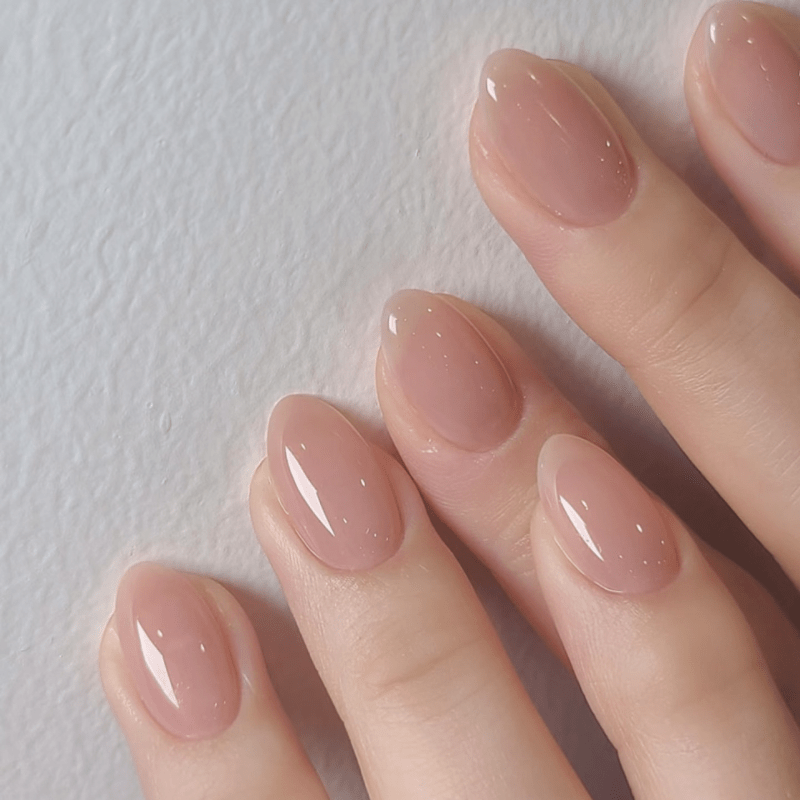 TEMU 48pcs Short Oval Abs Press On Nails, Nude Pink Solid Color Fine Glitter Fake Nails, Versatile Gentle Detachable Nail Tips