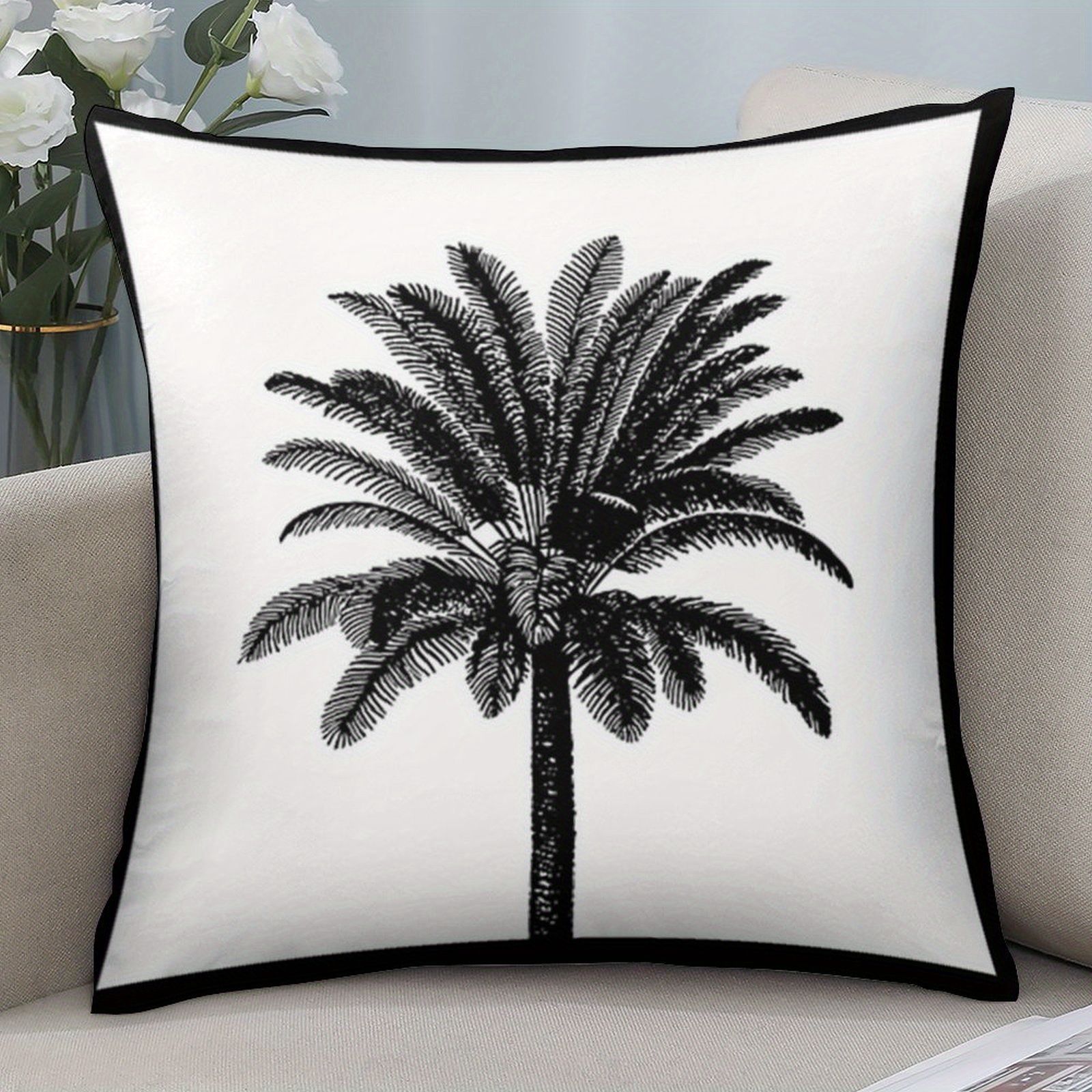 TEMU 1 Tree Pillow Cover - Modern Tropical Style With Zipper Closure, Suitable For Living Room, Bedroom, Patio - Machine Washable Polyester Home