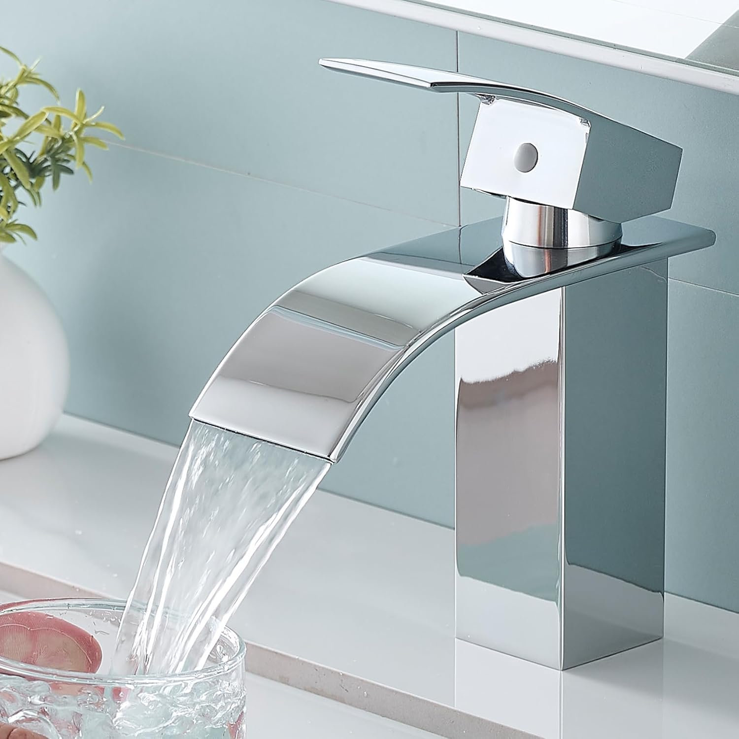 Image of Bathroom Tap, Waterfall Basin Mixer Tap For Bathroom, Single Lever Mixer Tap For Cold And Hot Water In The Bathroom(matte Black)