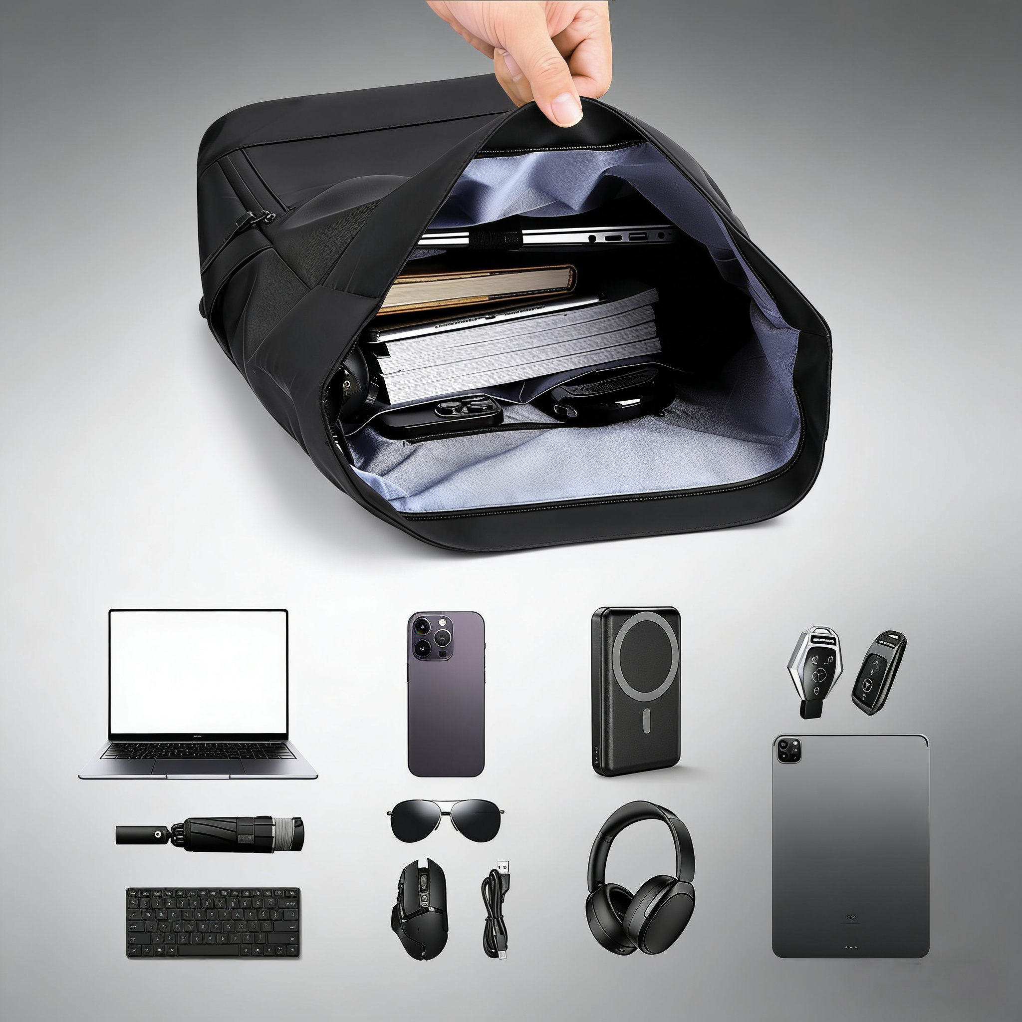Large Capacity Unisex & Travel Backpack Compatible for 39.62cm Laptop, Expandable Rolled Edge & Soft Suitable for College, Gym, Commuting, Adjustable Straps, Hook-and-Loop Closure, Nylon/ Bookbag for Gifts