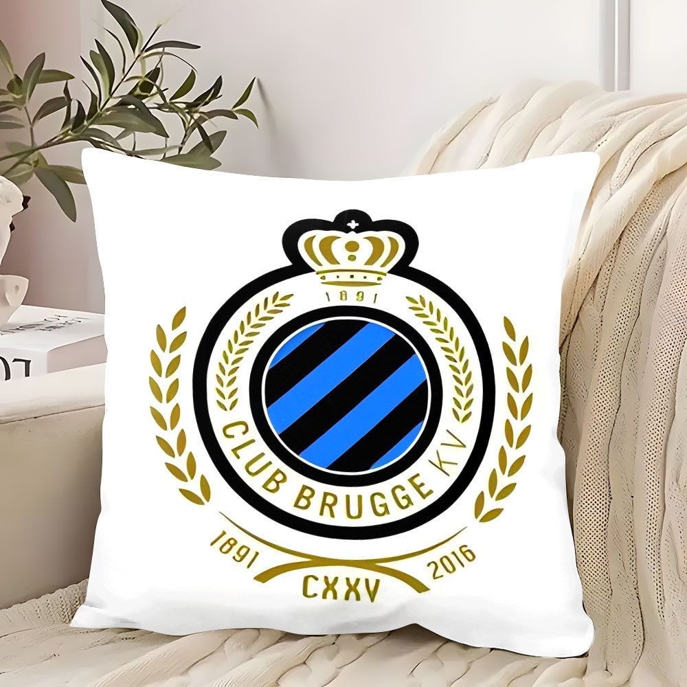 

1pc "club Brugge" Decorative Pillow Cover - Mid-century Style, Knit Polyester With Zipper Closure, Machine Washable - Ideal For Game Room & Teen Boy Bedroom Decor