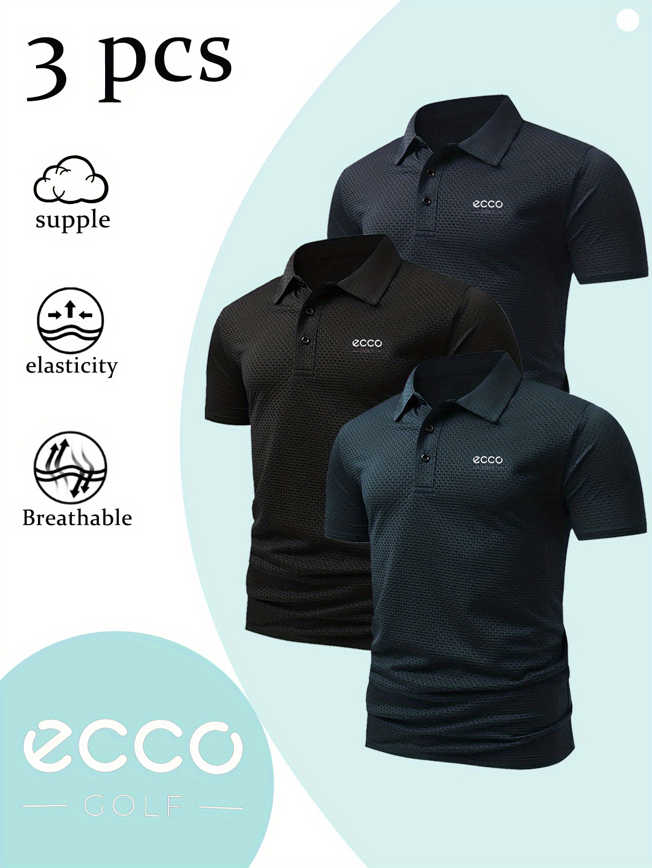 3pcs Men S Summer   Shirts - Breathable & Comfortable Fabric,   Print Design, Short Sleeve Golf & Business Casual   for Men, Ideal Gift for Outdoor Sports & Casual Attire, Golf Shirts, Sleek   Design, Smooth Texture