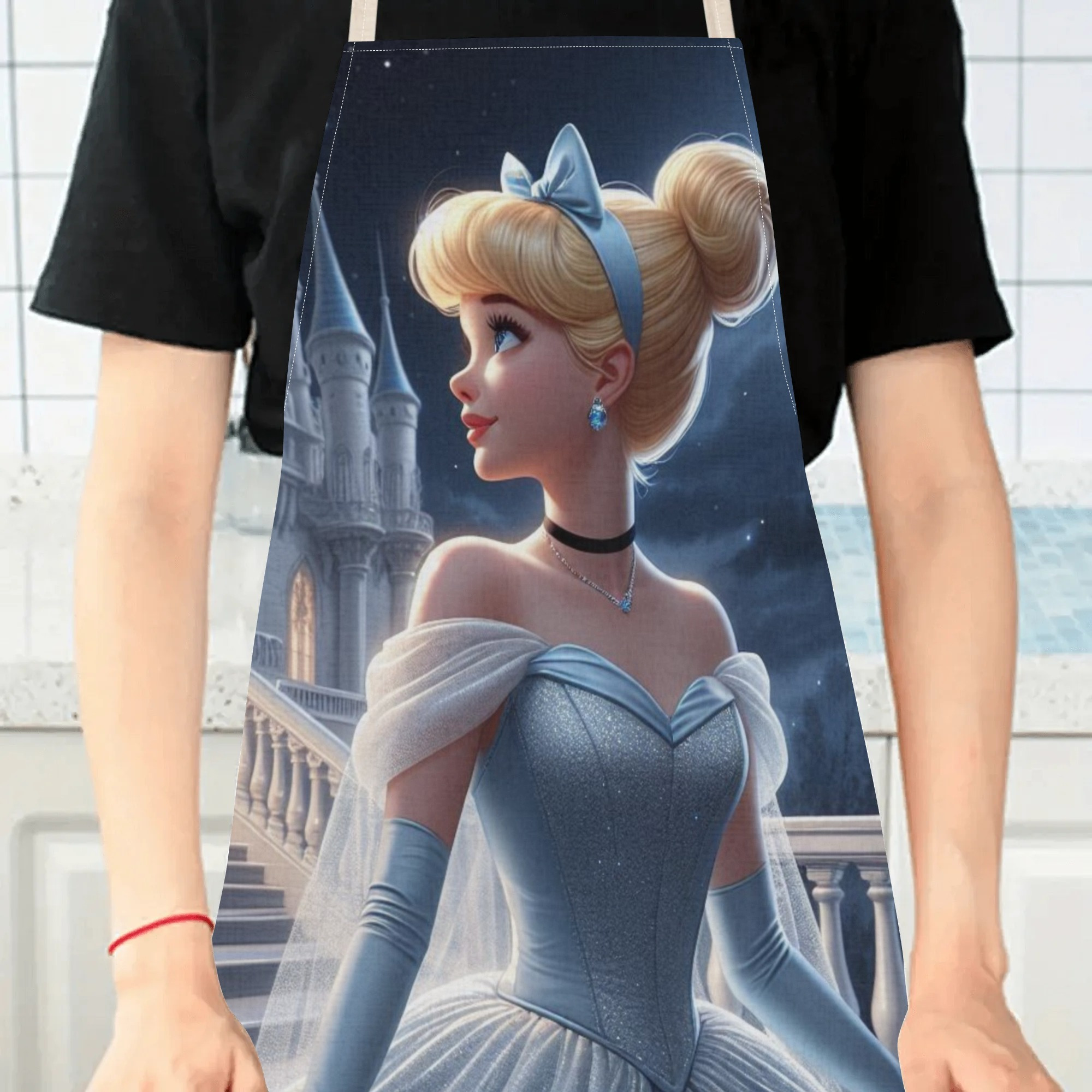 disney   waterproof apron - chic &   100% polyester,   with a glossy finish, featuring   princess in castle setting - ideal for home, hotels, restaurants, supermarkets, and more details 3