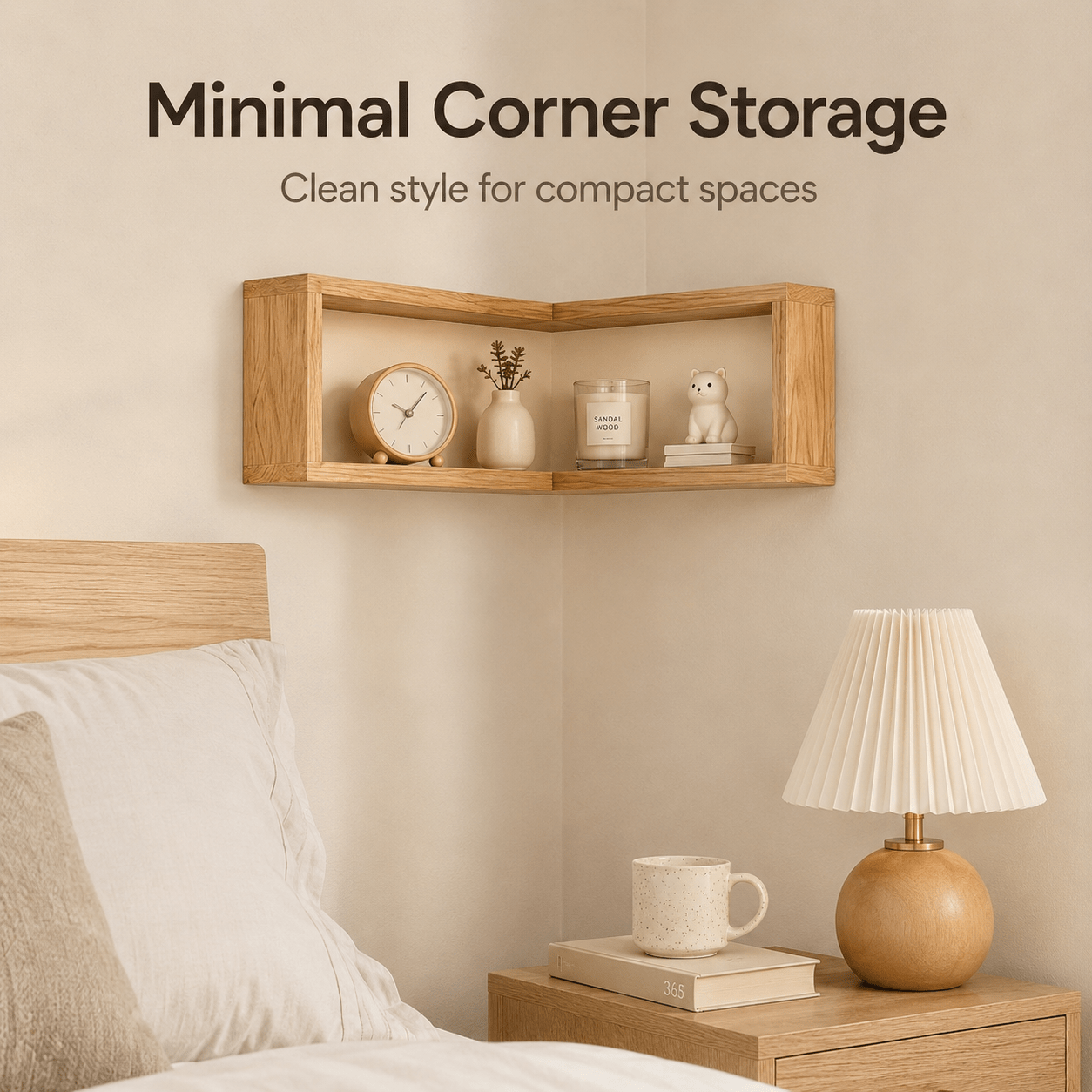 Wooden Corner Wall Shelf Set with Floating Design
