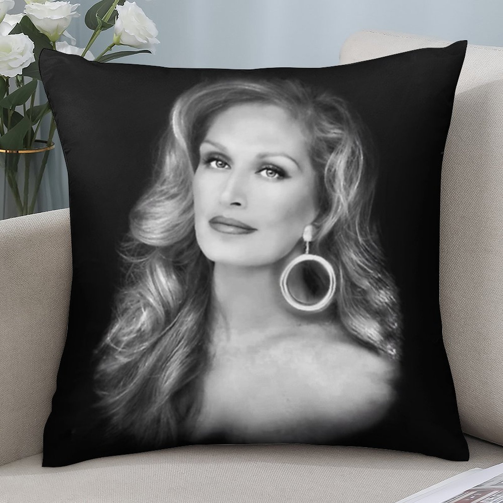 TEMU 1 pièce Taie d'oreiller Dalida imprimée - Impression de portrait photo et blanc, douce, avec fermeture éclair, décoration d'intérieur moderne,