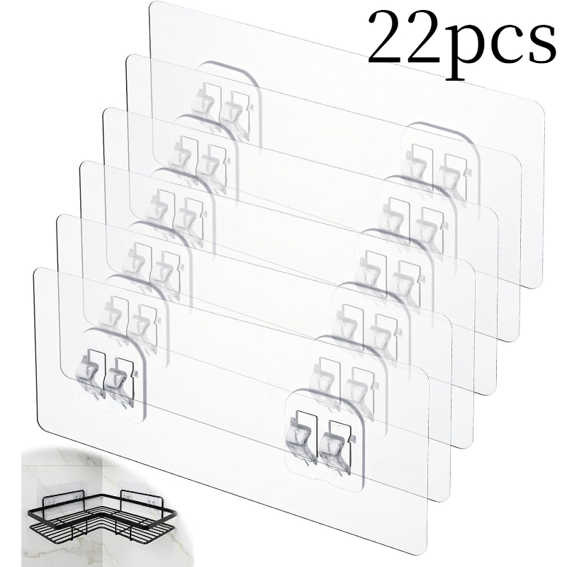 TEMU 22pcs Shower Sticker Replacements, Shower Hooks, Adhesive Replacements And Basket Installation Stickers, Heavy-duty No-drill Hooks For Bathroom