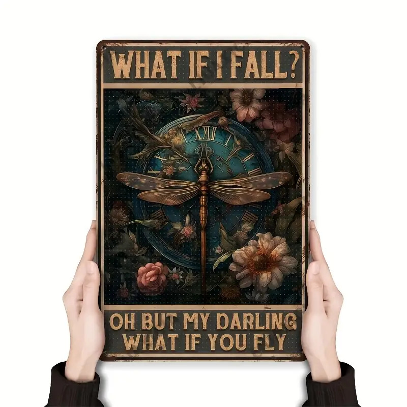 TEMU Room Decor 1pc Vintage-inspired Iron Metal Sign 8x12 Inches- " I Fall, Oh But You Fly" Wall Art- Rustic Home Decor Plaque For Living Room,