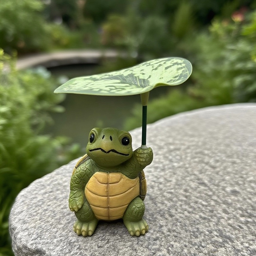 Image of Adorable Small Turtle Umbrella Resin Figurine, Perfect For Hand-painted Embellishments In Your Yard, Garden, Living Area, Flower Pots, And Outdoor Spaces
