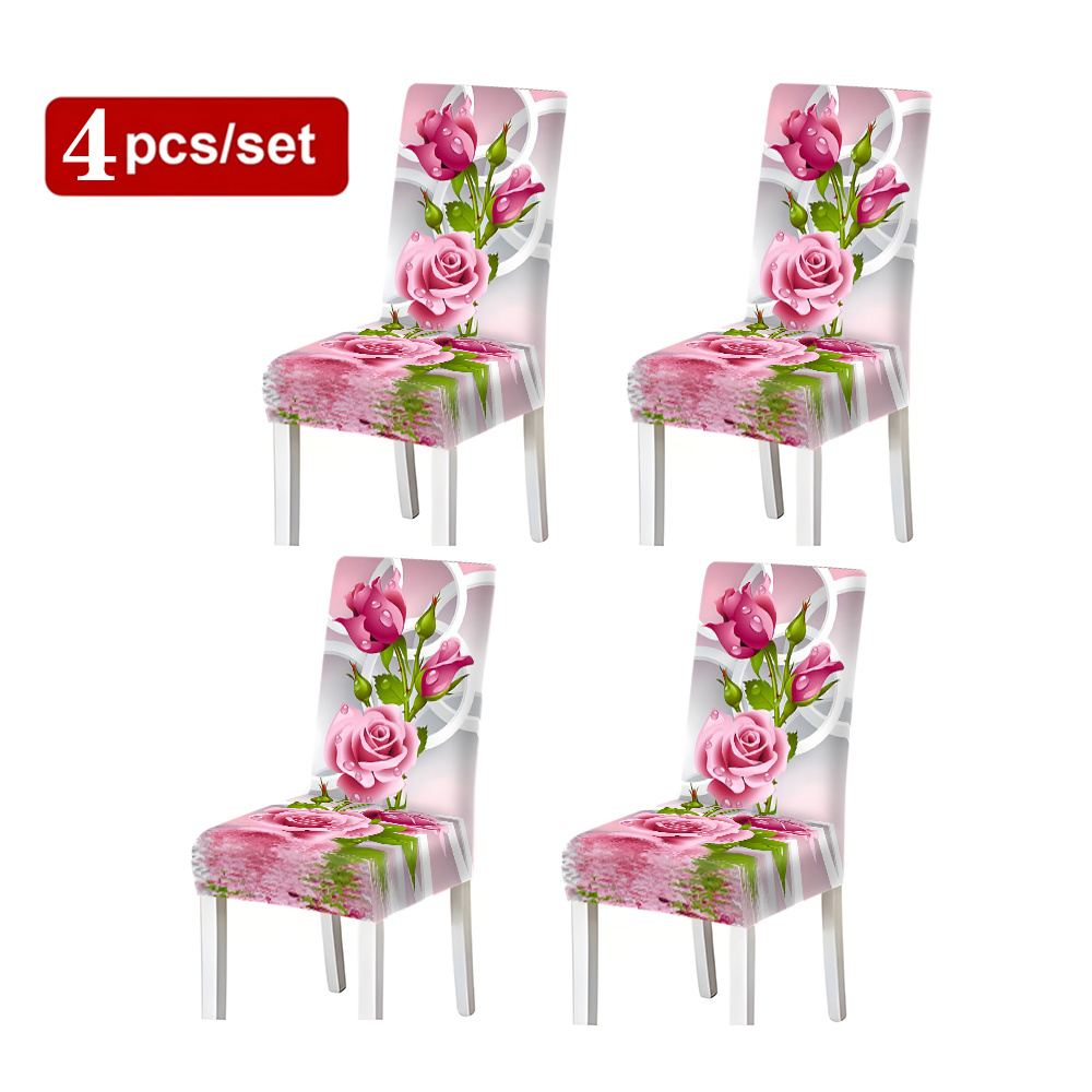 TEMU Jit2/4/6pcs Printed Chair Covers Festive Atmosphere Decoration Full Cover Dining Table Chair Covers Integrated Home Stool Covers