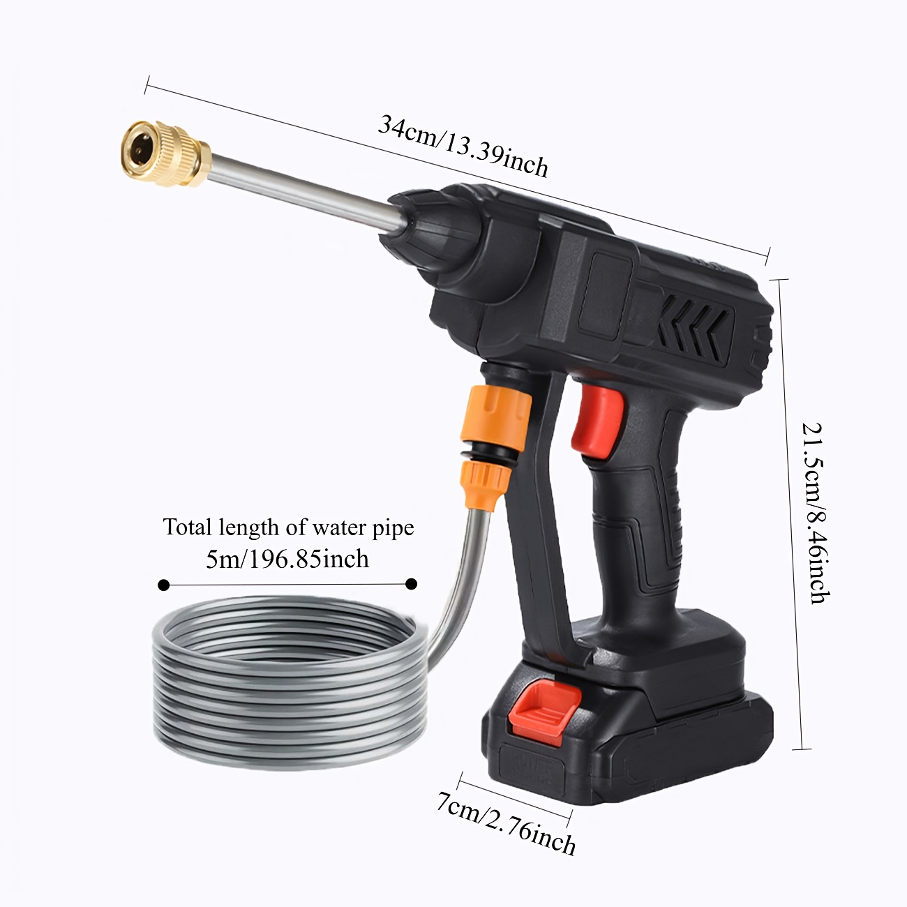 Set of Electric Cleaning Tools for Car Washing, Featuring a USB Rechargeable High-Pressure Washer, a 5-Meter Hose, a Rechargeable Battery, a Foam Sprayer, And a Multifunctional Nozzle