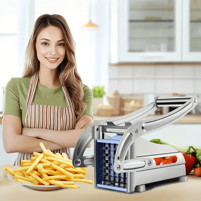1pieza cortadora de patatas fritas de acero inoxidable - cortadora de verduras manual con cuchillas intercambiables para patatas, zanahorias y más - gadget de cocina para patatas fritas perfectamente arrugadas, cortadora y picadora de verduras 4