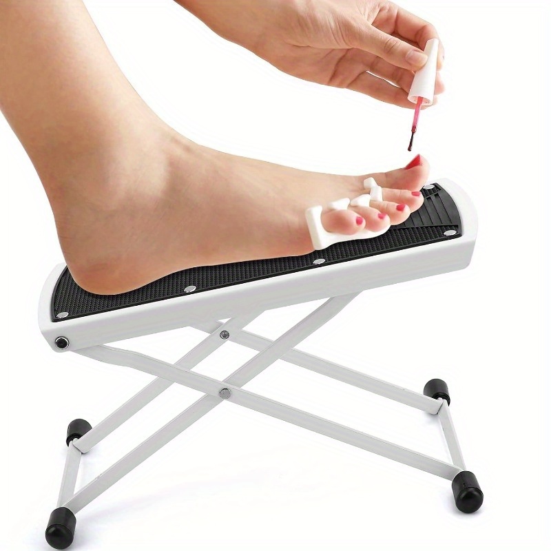 Adjustable Non-Slip Pedicure Foot Rest – 6 Height Settings, Sturdy Manicure & Pedicure Stool with Black Textured Surface & Adjustable Feet for Home Spa Treatments