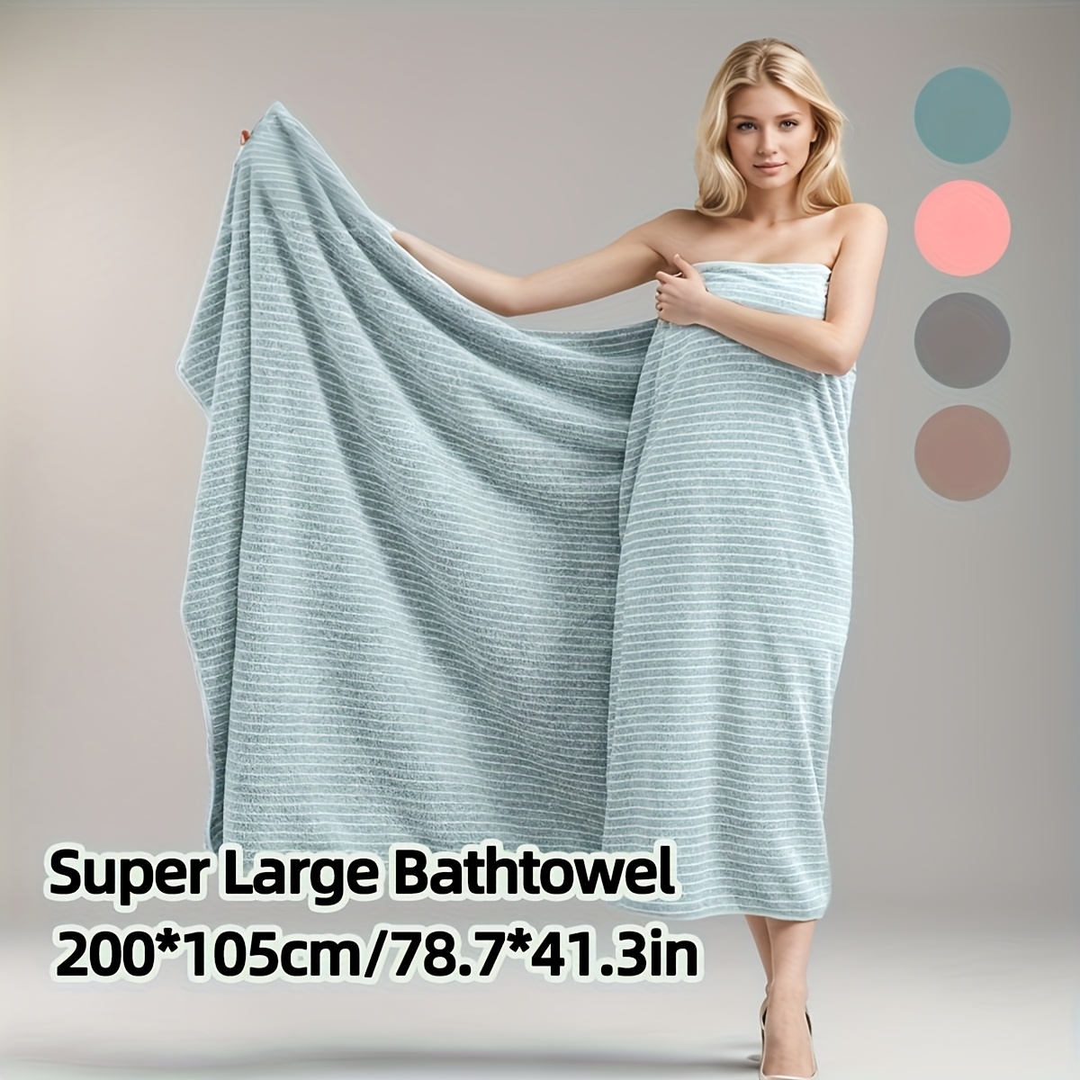 TEMU 1pc 200 X 105cm Extra Large Luxury Bath Towel, Modern Striped Design, Super Absorbent And Soft, Quick Drying, Versatile Use For Home, Hotel, Rv
