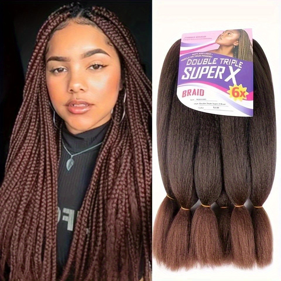 TEMU Pre Stretched Braiding Hair Extensions 26inch 6packs Black Braiding Hair Pre Stretched Professional Soft Yaki Texture, Hot Water Setting Hair