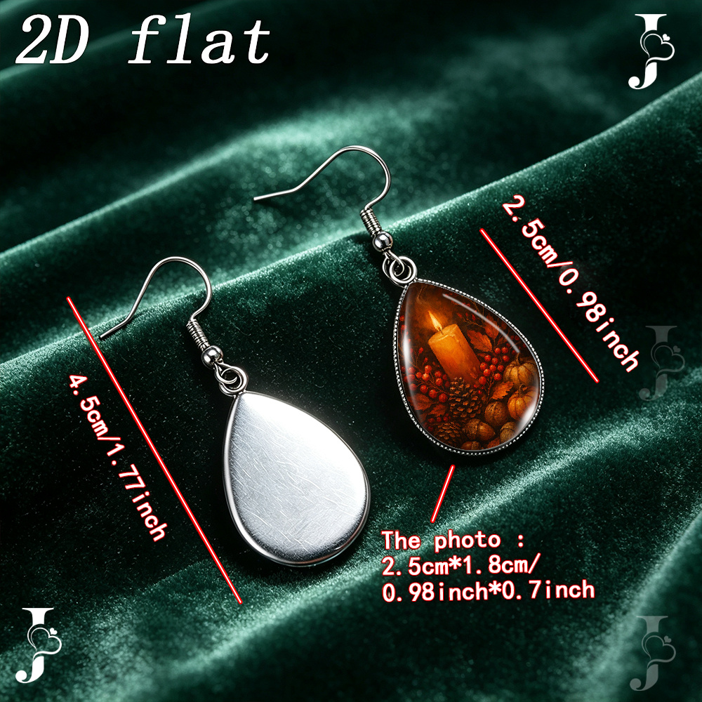 Teardrop Dangle Earrings with Autumn Candle Pinecone Pattern
