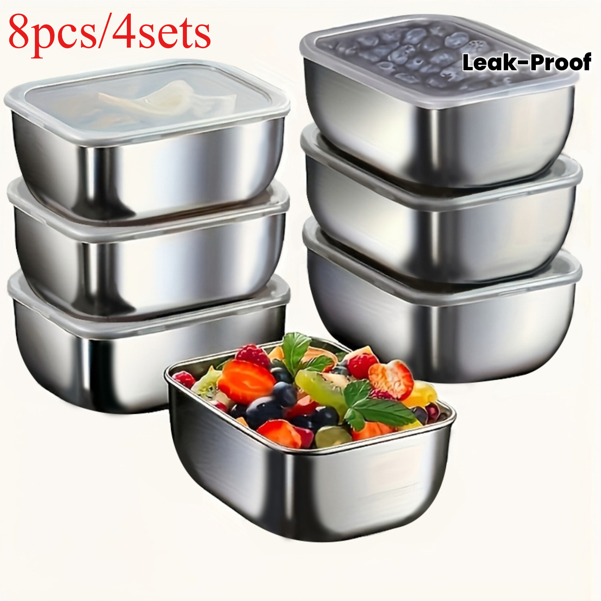 Temu 8pcs 410 stainless steel food storage containers