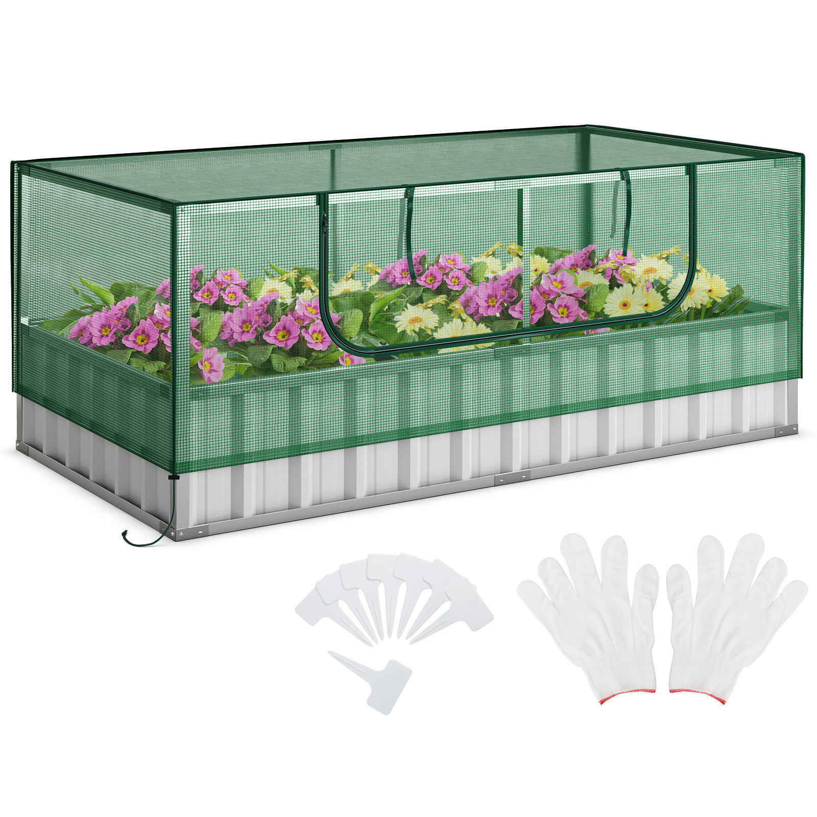 

Galvanized Raised Garden Bed With Cover And Roll-up Window Greenhouse, Measuring 69 Inches In Length, In Width, And 28 Inches In Height, By Lifezeal