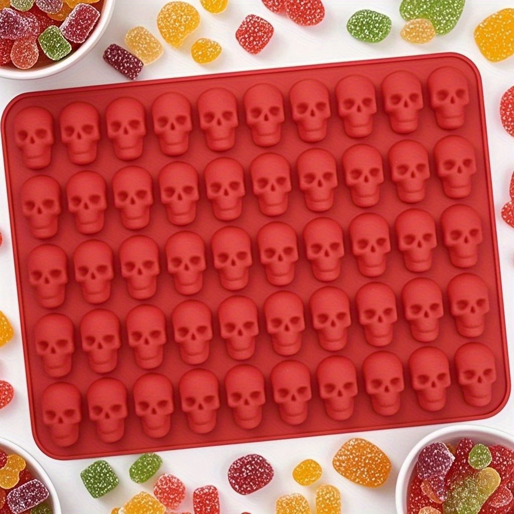 1 pieza para halloween y navidad, molde de caramelo gomoso con 50 calaveras divertidas, moldes reutilizables resistent   a la   , herramienta temática espeluznante   molds supplies for making spooky themed candies soft gummy wax granule tools reusable heat-resistant crafting accessories