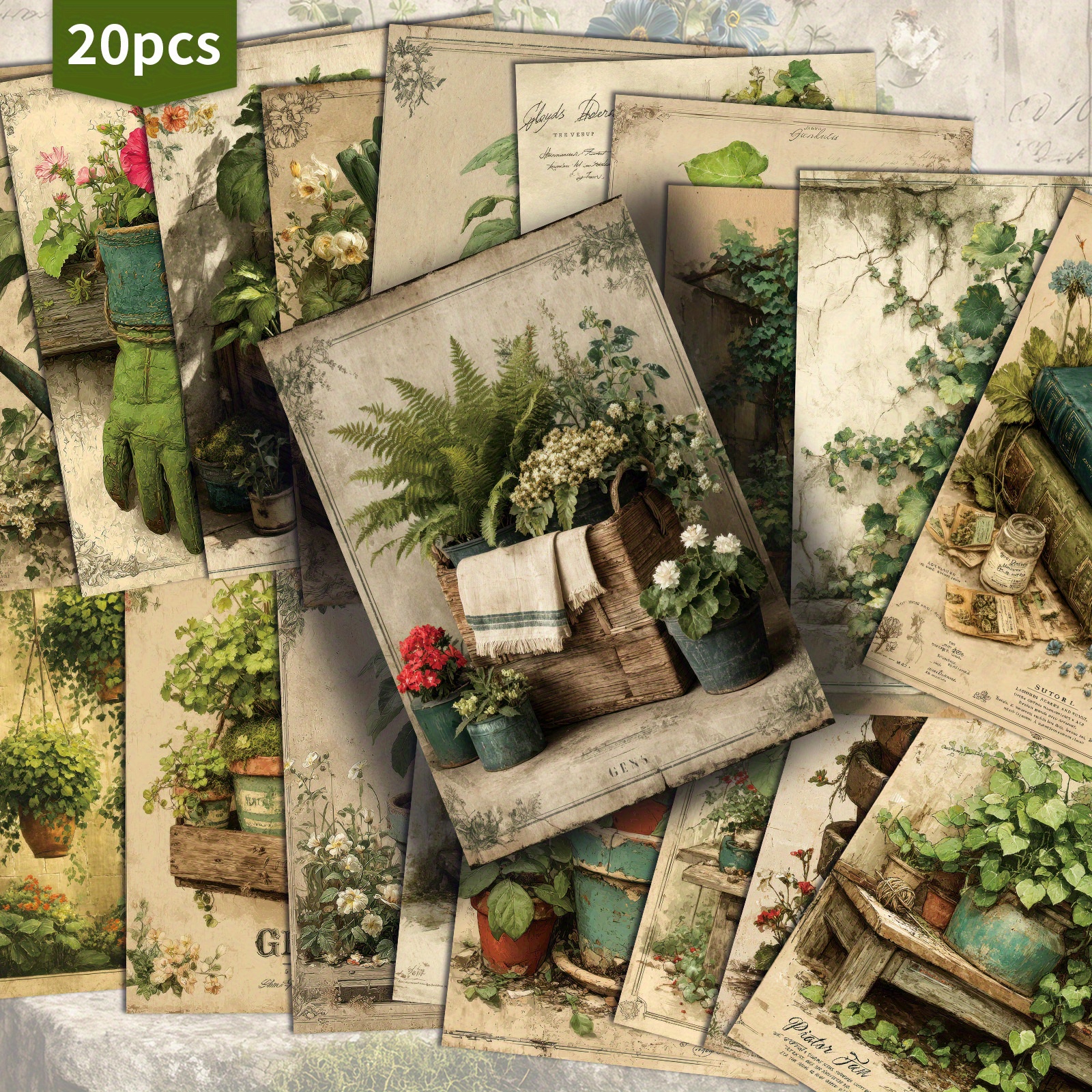 TEMU Set Of 20 Vintage-style Postcards Featuring A Greenhouse Theme, Measuring 4x6 Inches. Retro Illustrations Are Perfect For Junk Journals And