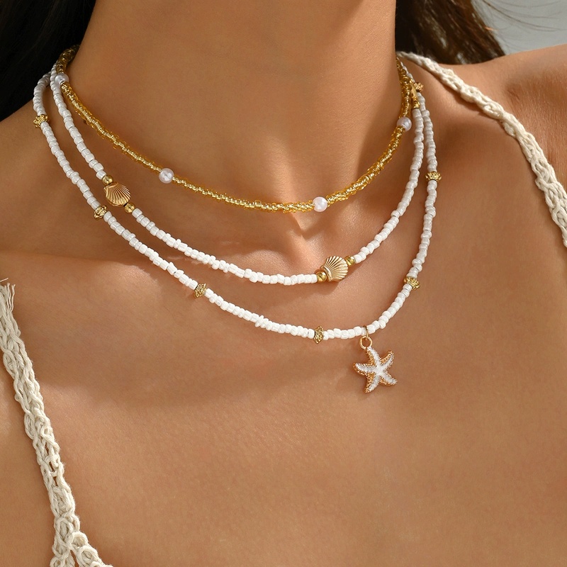 Women's Bohemian Beaded Shell Layered Necklace
