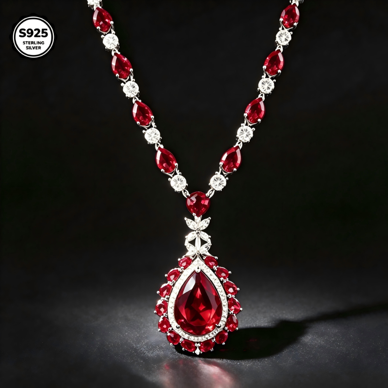 TEMU 925 Silvery Pear Shaped Halo 5a Zirconia Pendant Necklace, Luxury Teardrop Statement Fashion Jewelry, Gift For Valentine's Day Mother's Day