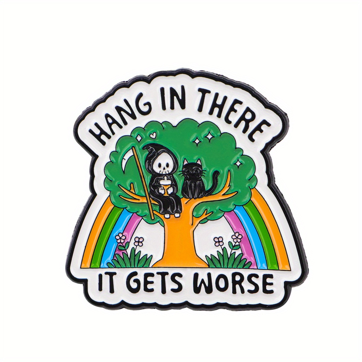 TEMU 1pc Hang In | Funny Enamel Pin Brooches, Black Cat Lapel Pins For Backpacks Additions, Gift