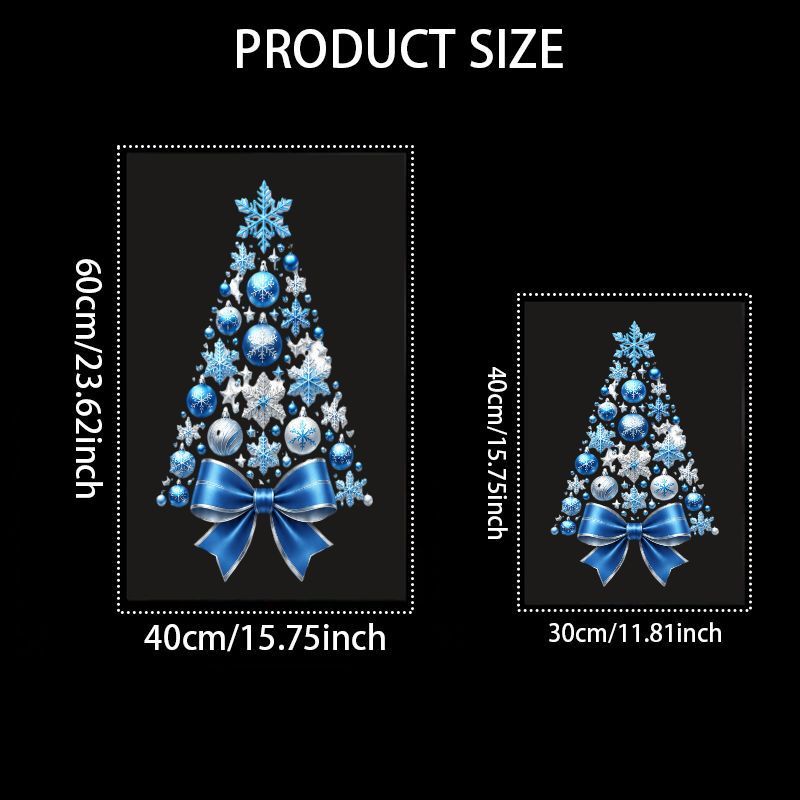 TEMU 1pc 2d Flat Pattern Sticker, Christmas Decoration Static Cling, Window Decal, Glass Mural, Window Sticker, Blue Snowflake Spherical Pine Tree