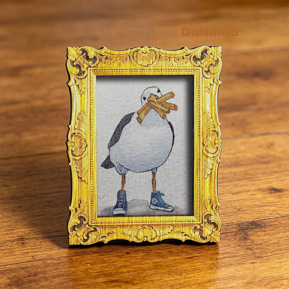 TEMU 1pc Creative Seagull Fridge Magnet, Hand-painted Style Wooden Refrigerator Sticker, Funny Design Of Wearing Sneakers And Carrying Fries, ,