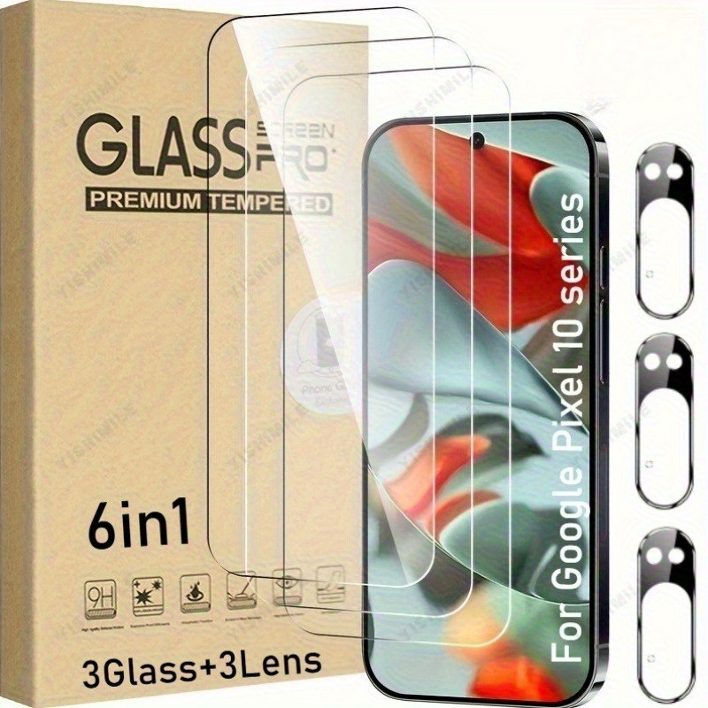 E-shop 6-in-1 3-teiliges HD Panzerglas Schutzfolie + 3-teilige Objektiv Schutzfolie, passend für Google Pixel 6A/7/7A/8/8 Pro/8A/9/9 Pro/9A/9 Pro