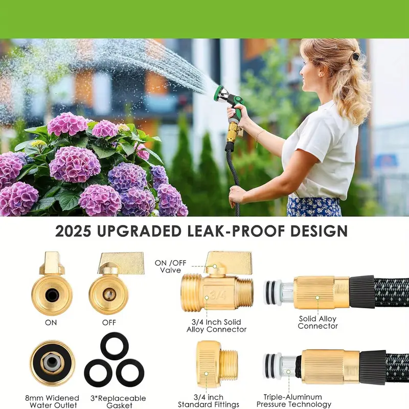 150ft garden hose kink free flexible water hose with 10 pattern spray nozzle lightweight hose pipe leak proof 3 4 swivel connectors super fabric portable storage strap Product details 4