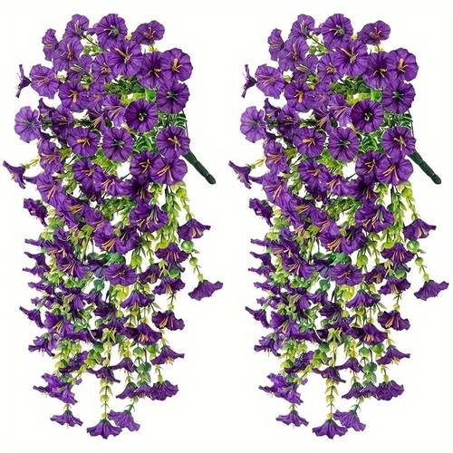 2pcs uv resistant artificial hanging flowers with eucalyptus leaves vibrant pink green plants for outdoor home office garden decor holidays seasonal celebrations