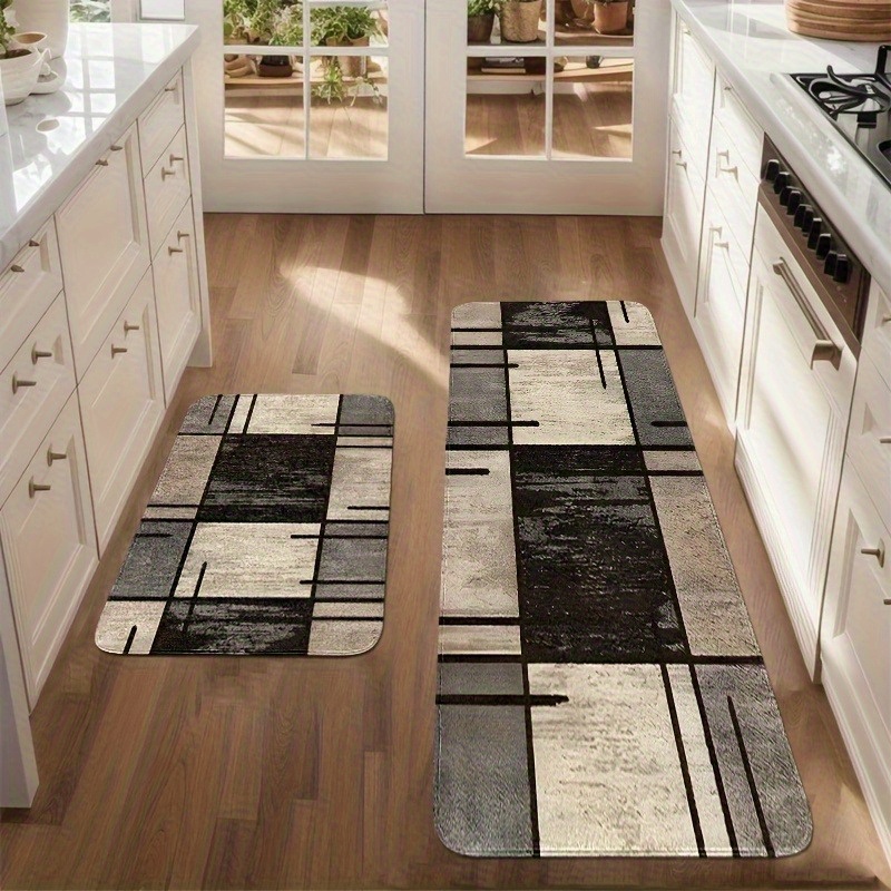 TEMU A 2/3pcs Kitchen Mat Set, Featuring A Brown Abstract , Suitable For Various Areas Such As The Bedroom, Living Room, Dining Room, Kitchen,