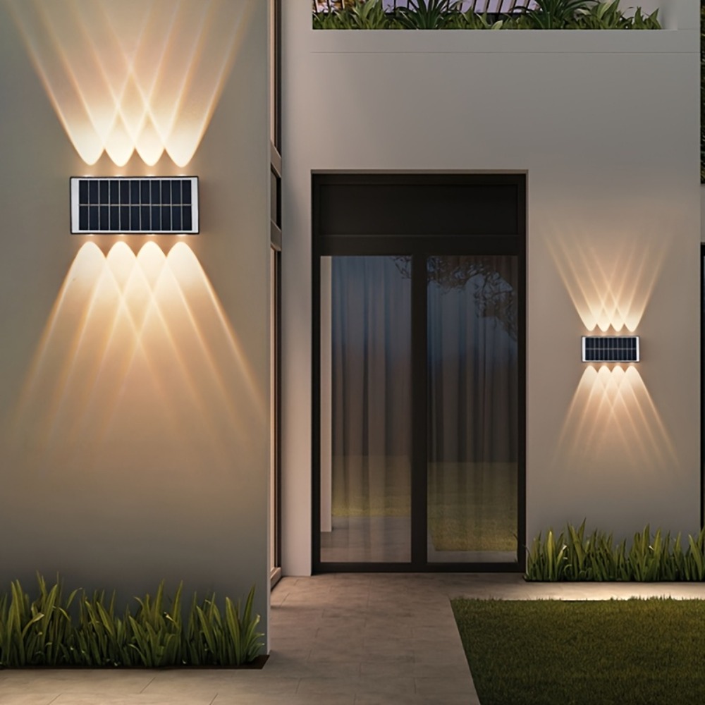 TEMU Solar Wall Lights Up Down 2-pack, 8-led Solar Sconce, Waterproof Deck Fence Lighting For House Outdoor Decor (warm White & Cold White)